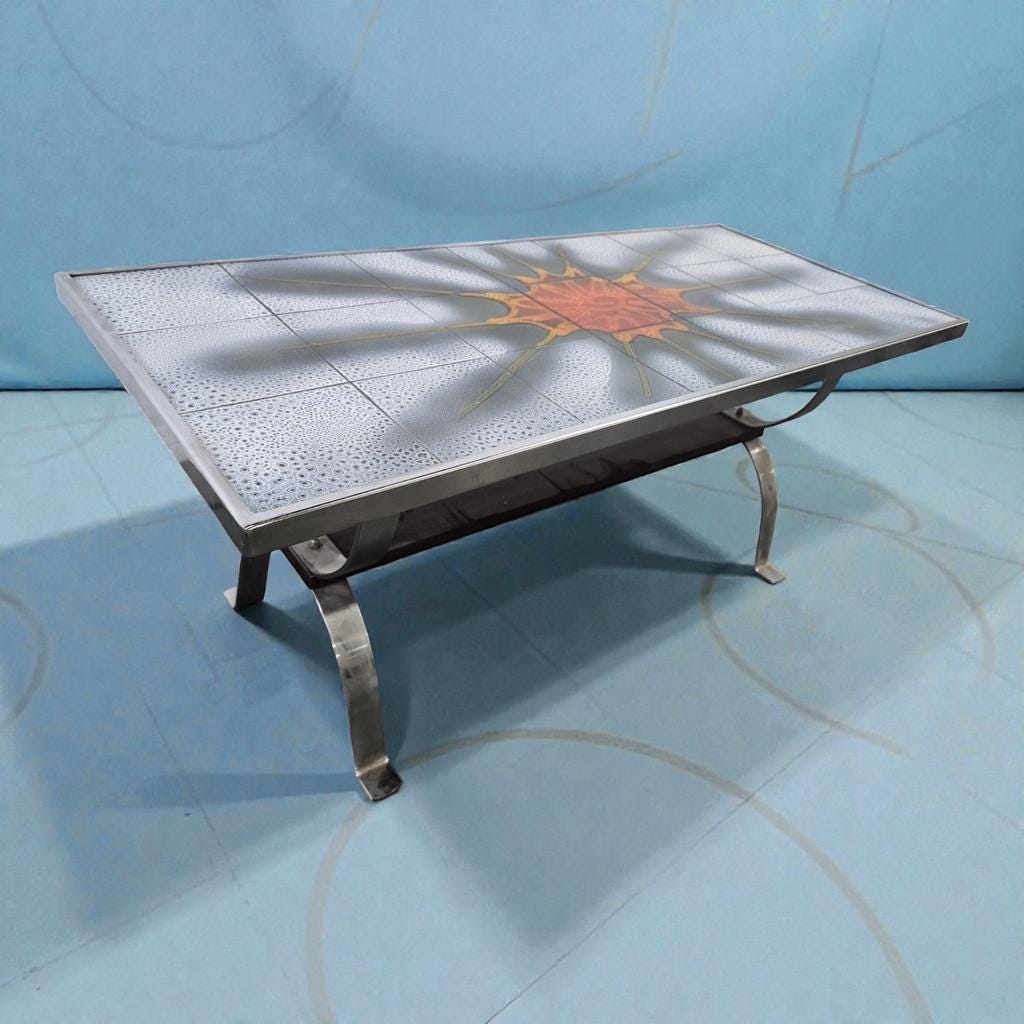 Vintage space age coffee table with chrome frame