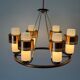 Large ceiling light with 6 arms in copper metal and glass, 1960s, Germany