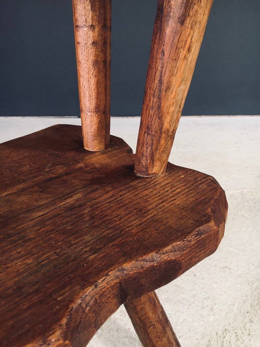Rustic Alpine Hand-Carved Oak Chair, France, 1920s