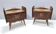 Pair of Walnut Nightstands with Golden Back-Painted Glass Top, Italy