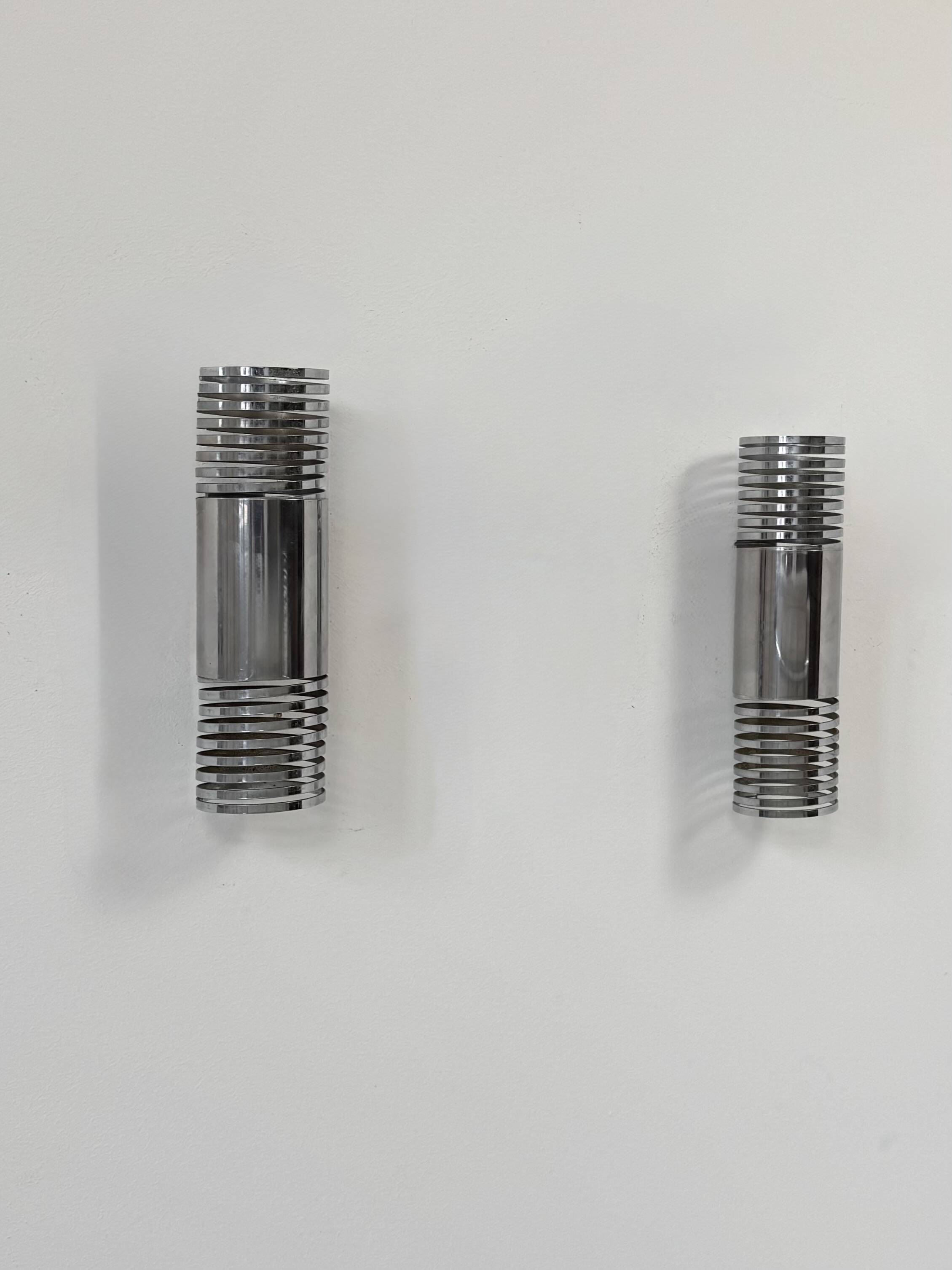 Pair of vintage chrome metal wall lights, France, 1970.