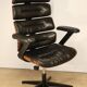 Fauteuil de bureau vintage en skaï et bois - 1970