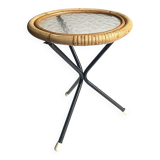 Tripod side table in bamboo and hammered glass - 1950s