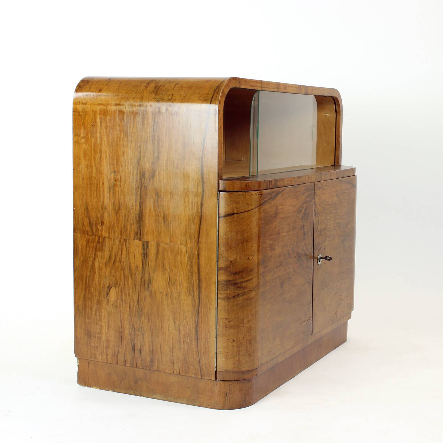 Art Deco Sideboard / Dry Bar In Walnut, Czechoslovakia 1930s