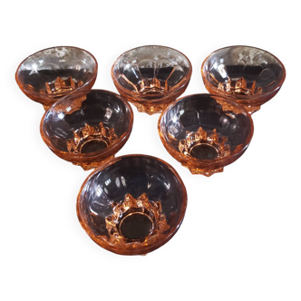 6 pink glass cups with star base