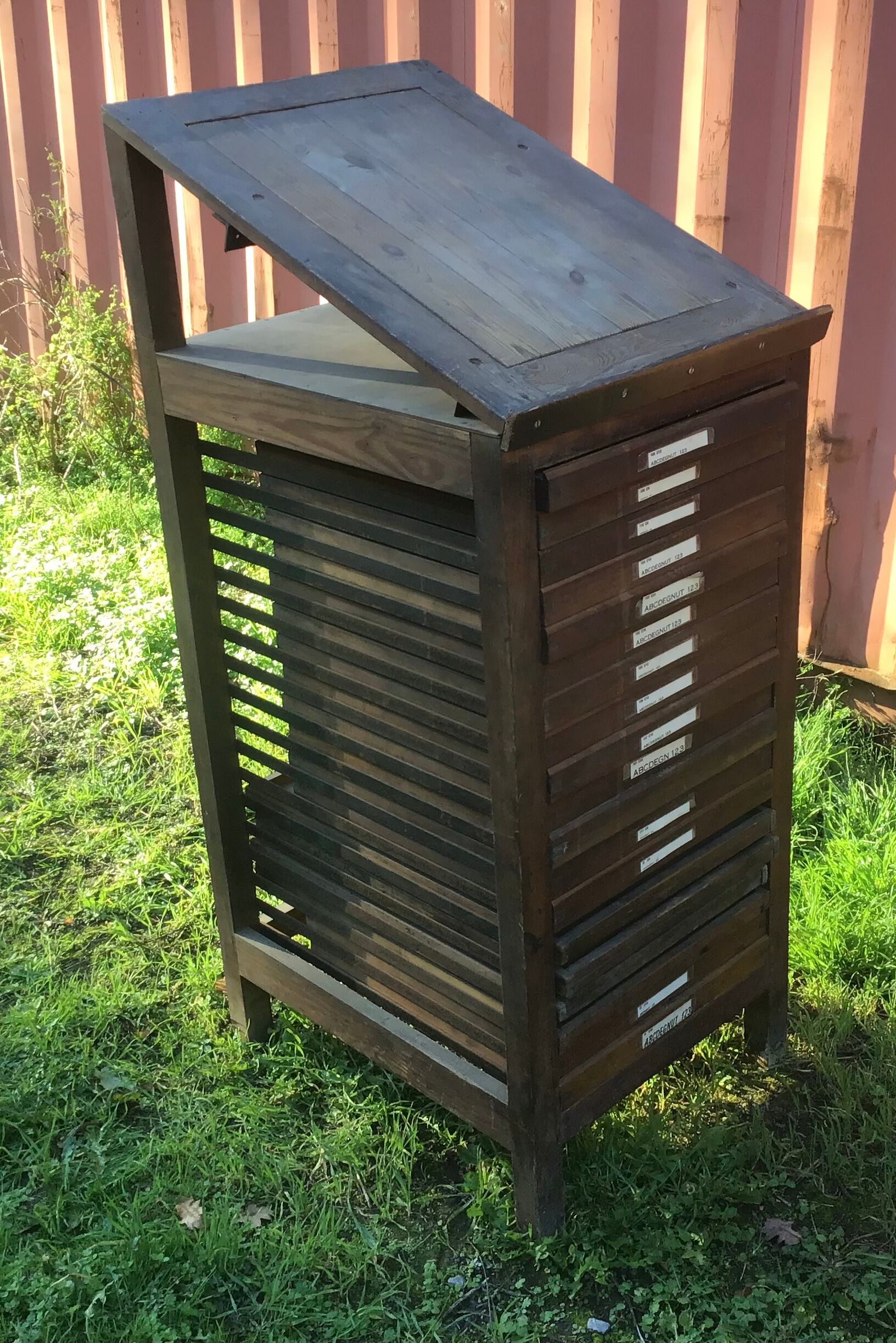 Wooden printer's cabinet with drawer lockers