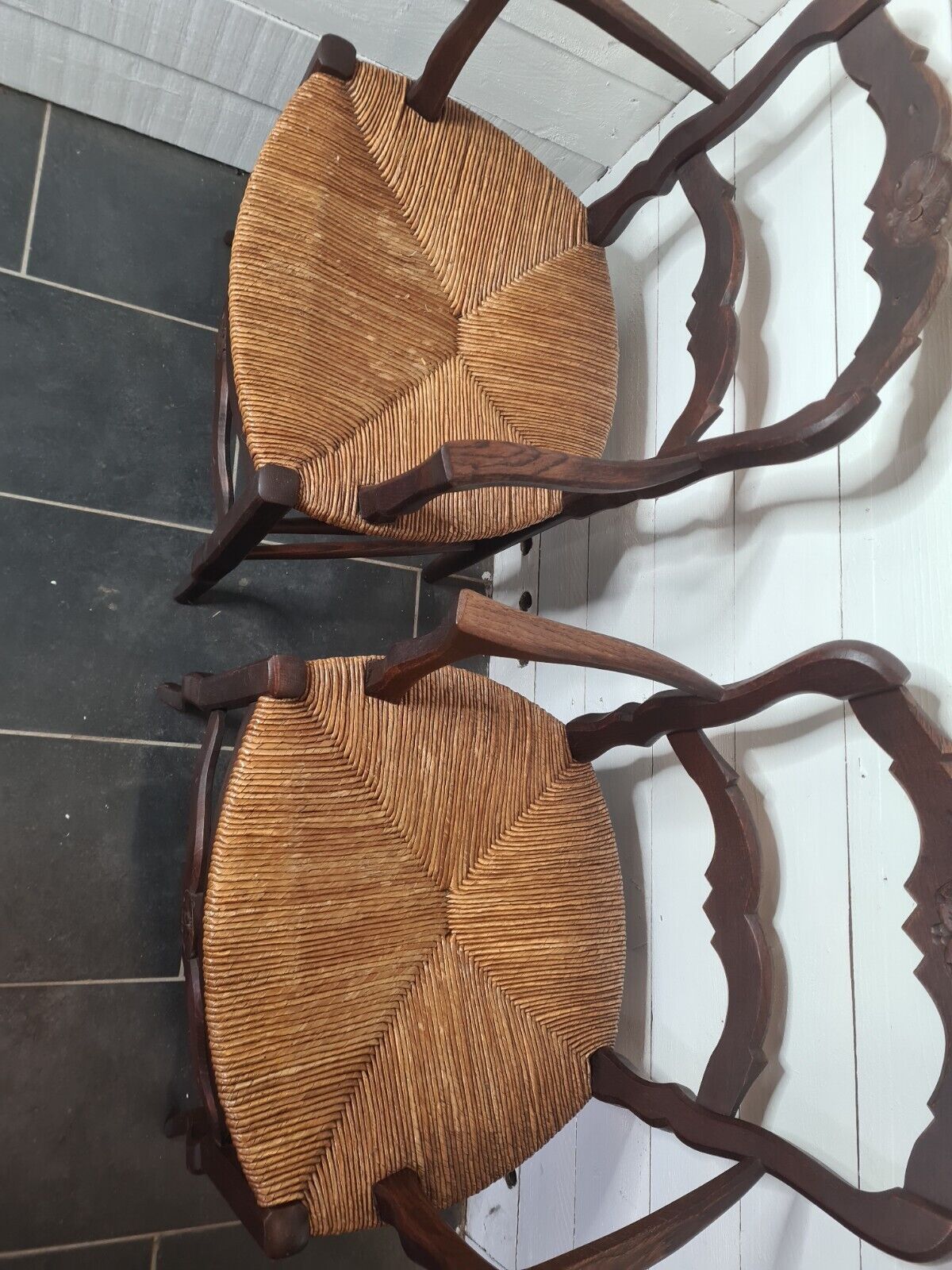 LOUIS XV style oak armchairs