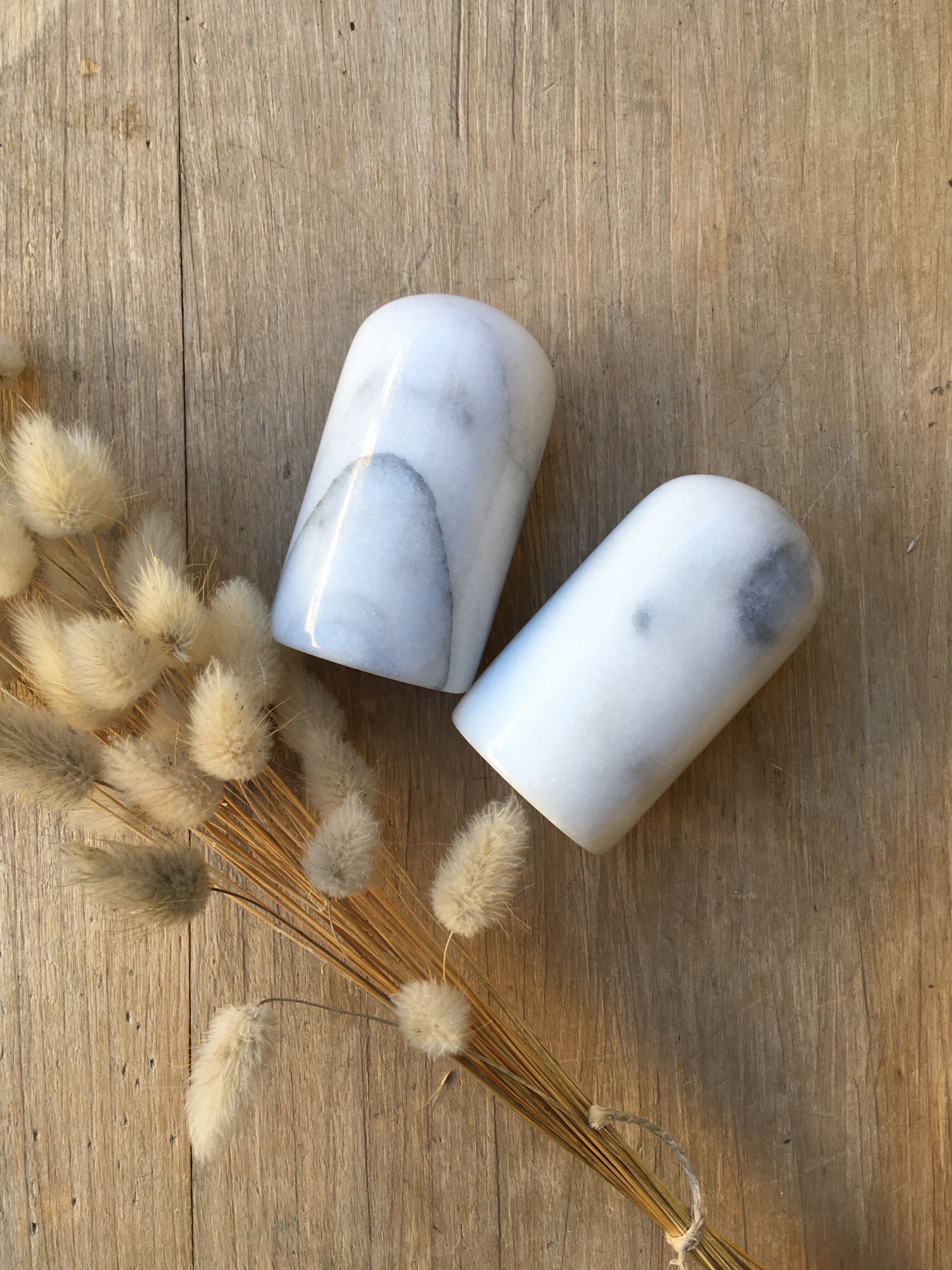 Marble pepper salt shaker duo