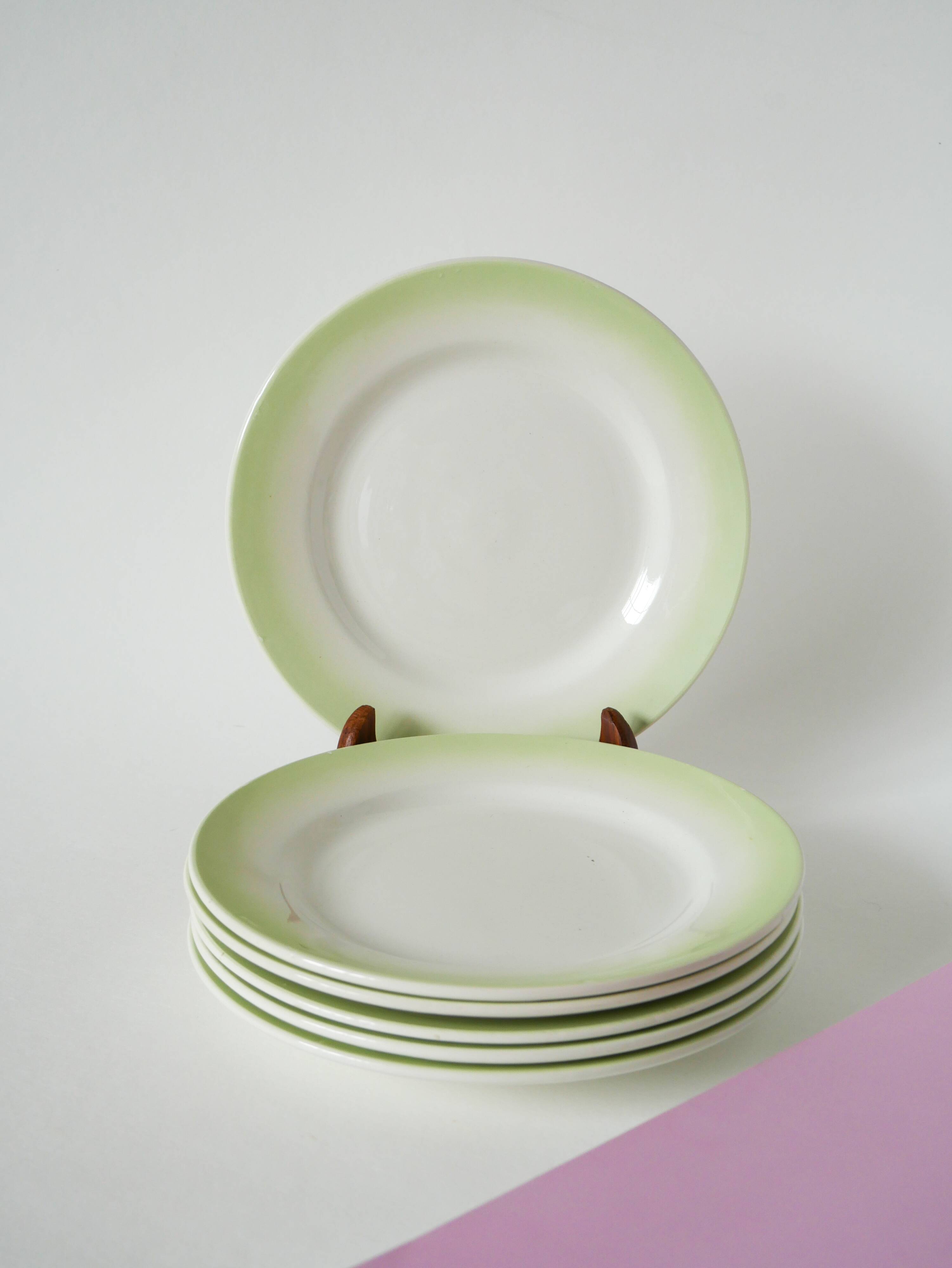 Set of 6 Tie & Dye green dessert plates, 1960