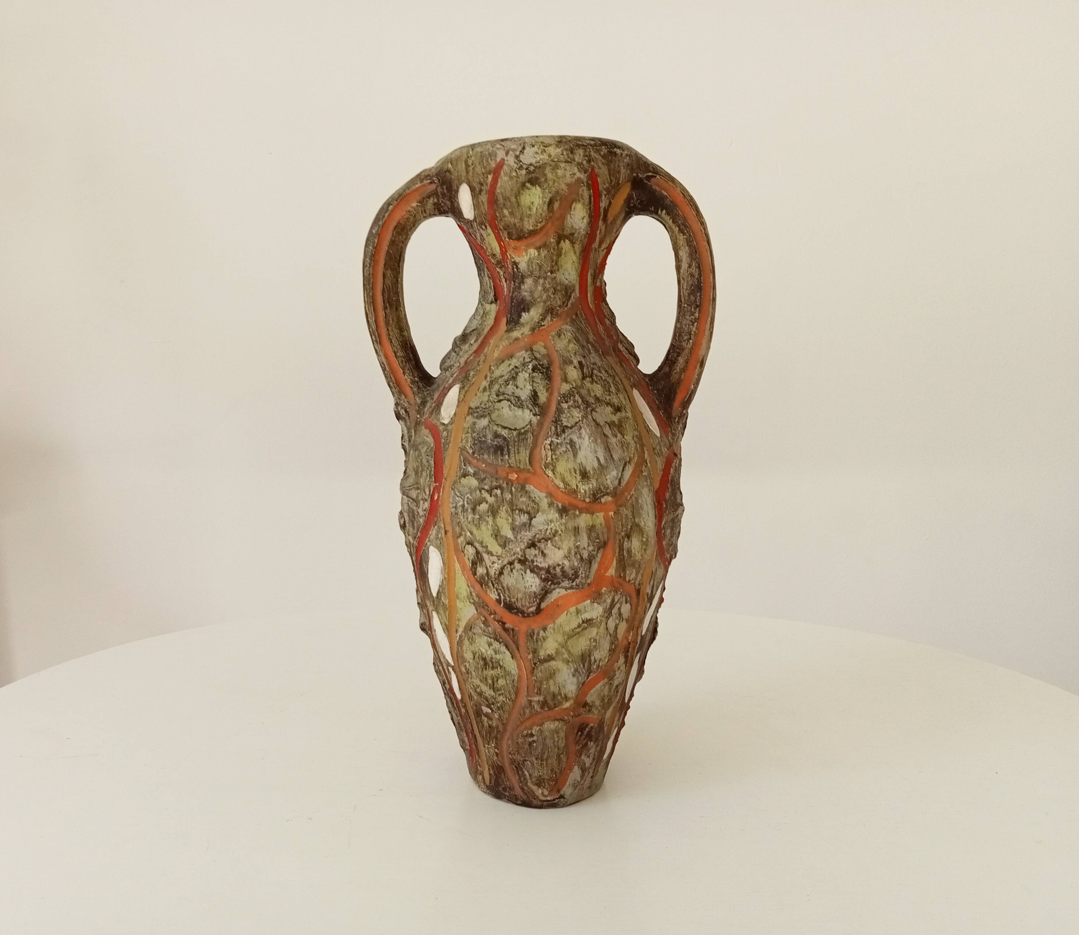 Vintage 70s amphora vase with volcanic effect