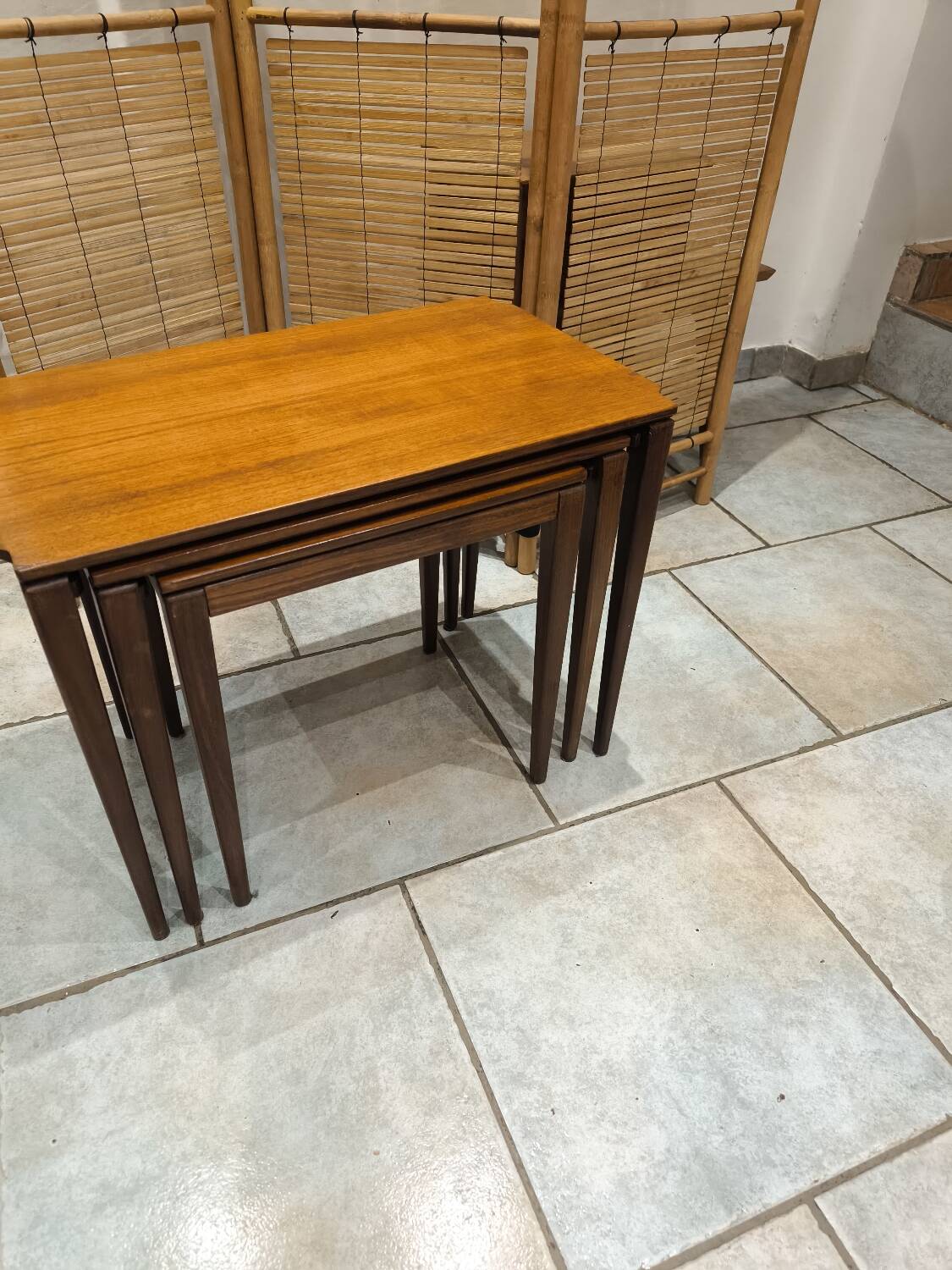 Vintage Scandinavian nesting coffee table in solid teak
