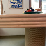 Vintage table, beige lacquered top and bamboo legs.