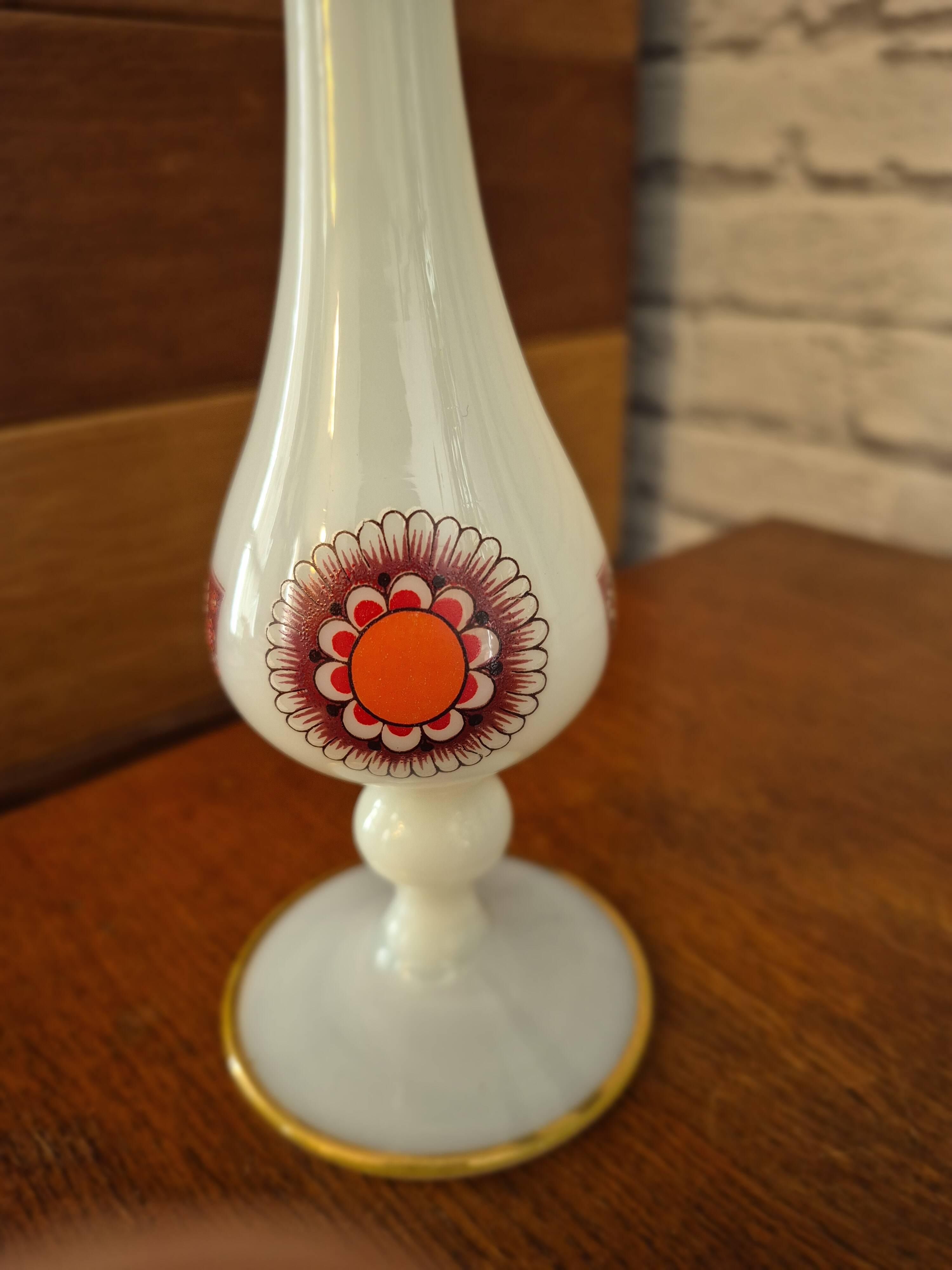 Large opaline vase decorated vintage 70s