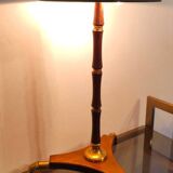 Modernist art deco lamp 1950 wood and brass signed France Paris
