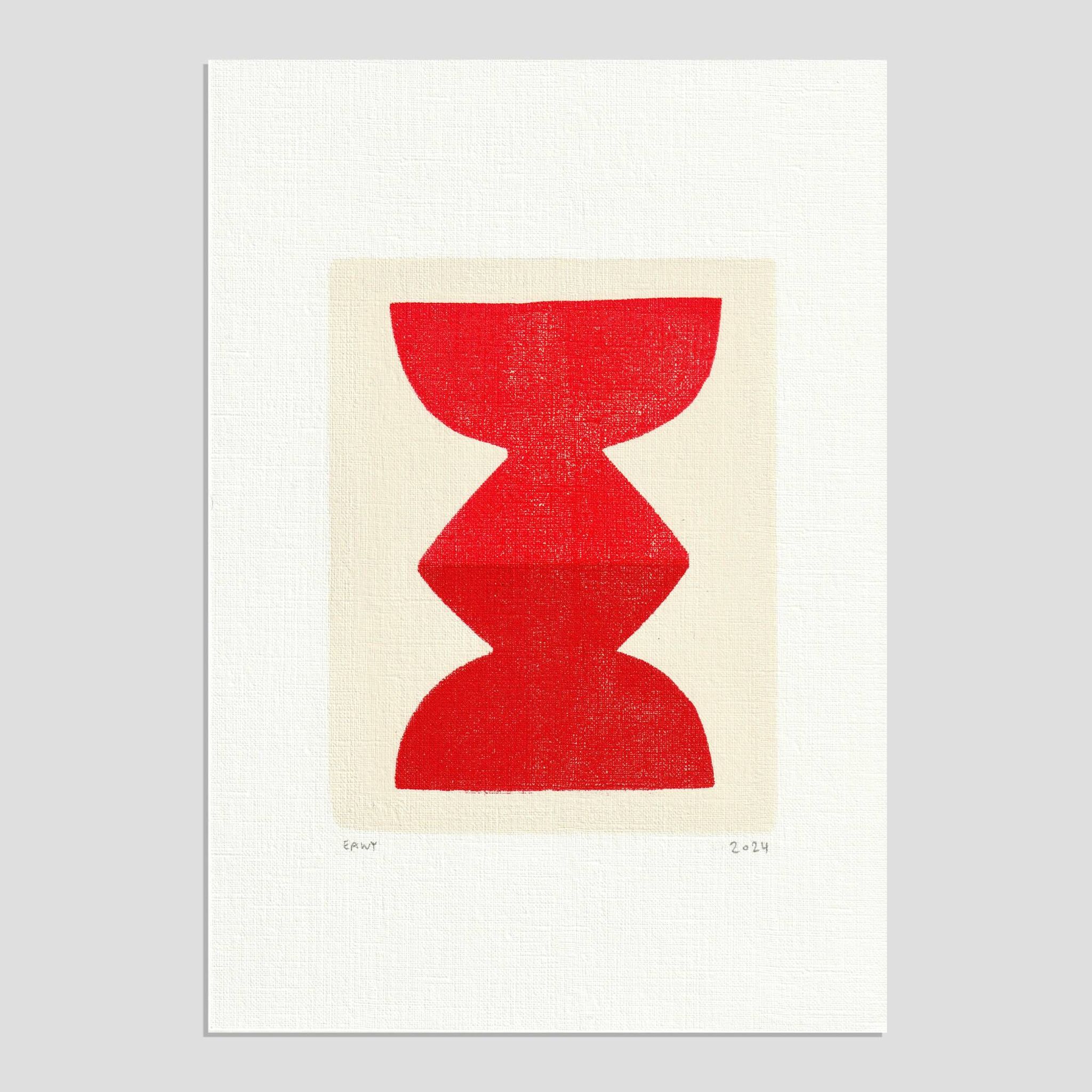 Abstract painting on red totem paper signed Eawy.