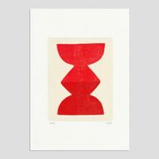 Abstract painting on red totem paper signed Eawy.