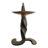 Brutalist wrought iron and brass candle holder