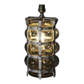 Lampe vintage brutaliste double éclairage verre soufflé en cage design XXème