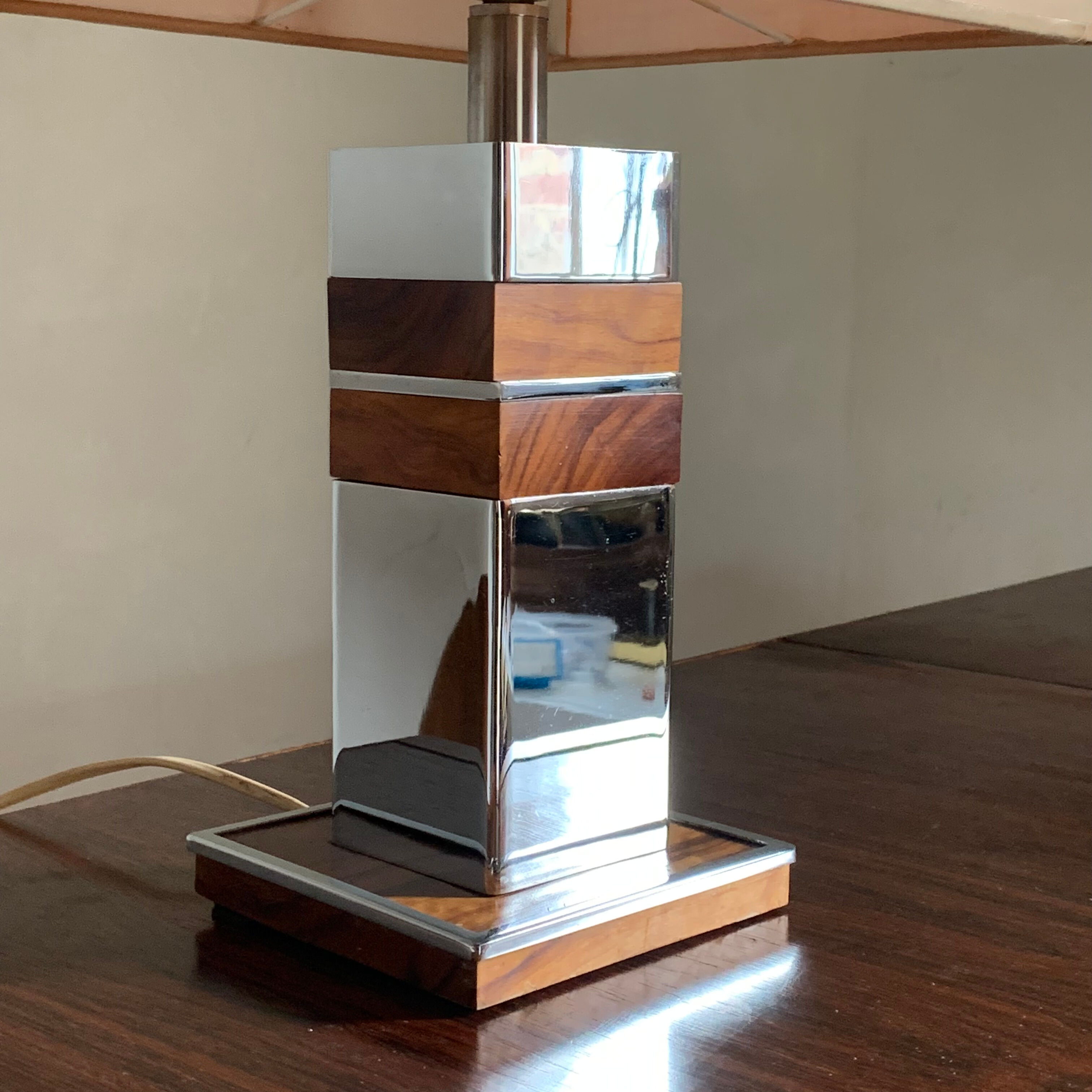 Vintage table lamp chrome and wood seventies