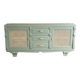 Renovated antique sideboard - blue-green, cane work and oak top