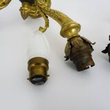 Paire d'appliques murales style Empire double feux en bronze