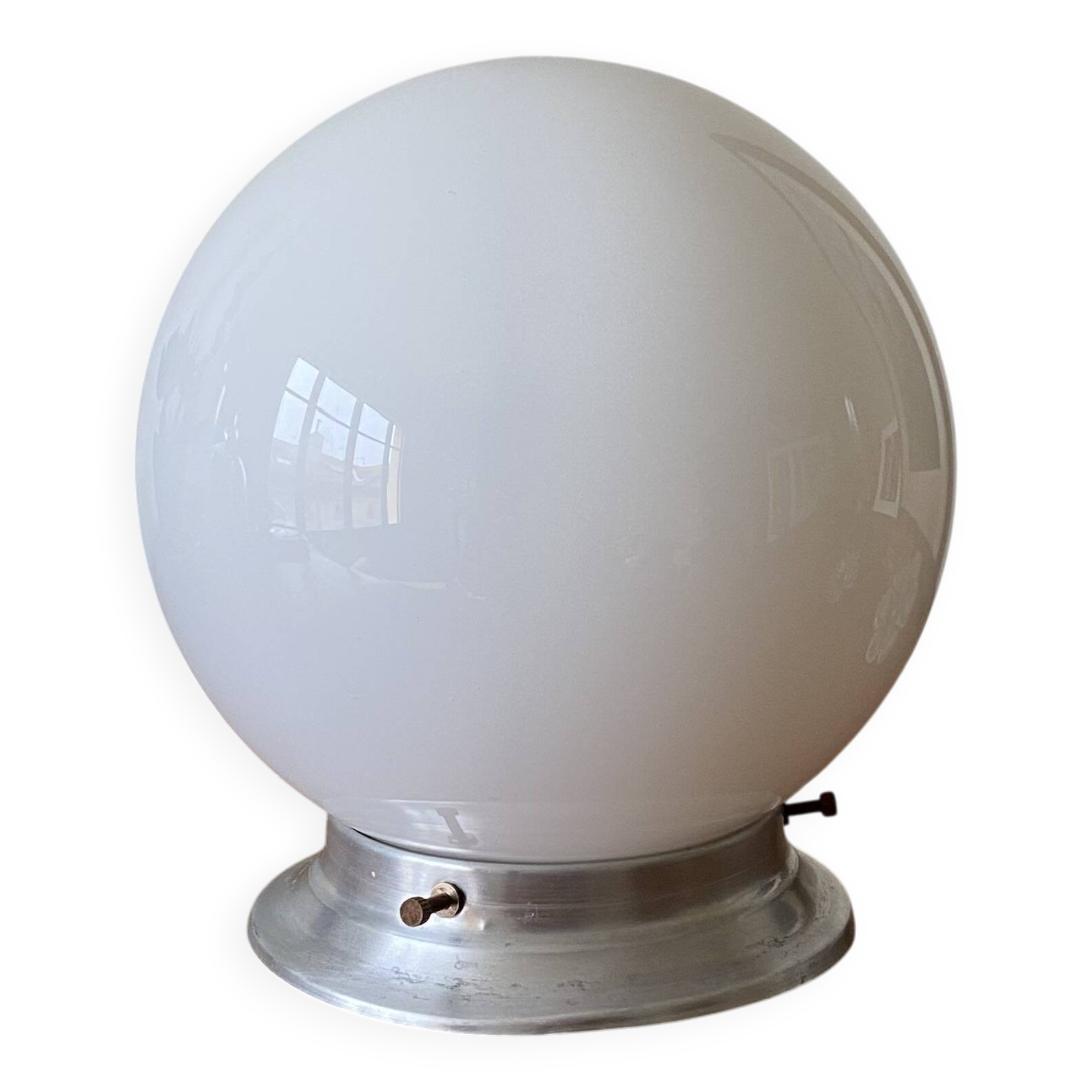 White opal glass globe ceiling light 15 cm wall lamp with aluminium base