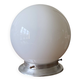 White opal glass globe ceiling light 15 cm wall lamp with aluminium base