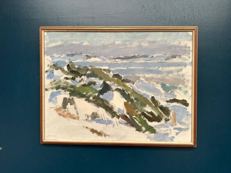 Original Swedish Oil on Canvas – "Winter Landscape" by FMK – Dated 1943 – Vintage and Framed – 78 × 60 cm (30.7" × 23.6")