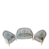 Salon 3 pièces style Louis XVI — canapé + 2 fauteuils — bois laqué