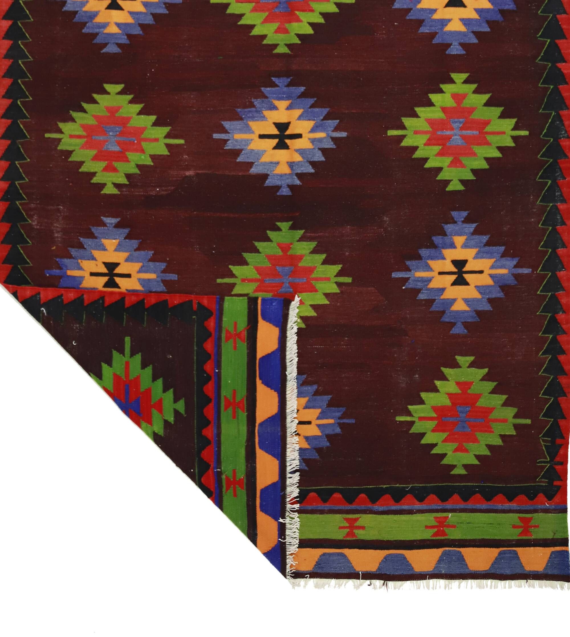 Turkish Kilim Yuruk Vintage 175x315 cm Geometric Red Green Purple