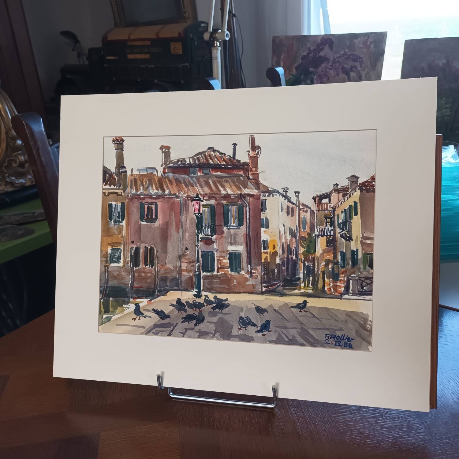 Watercolor place for pigeons