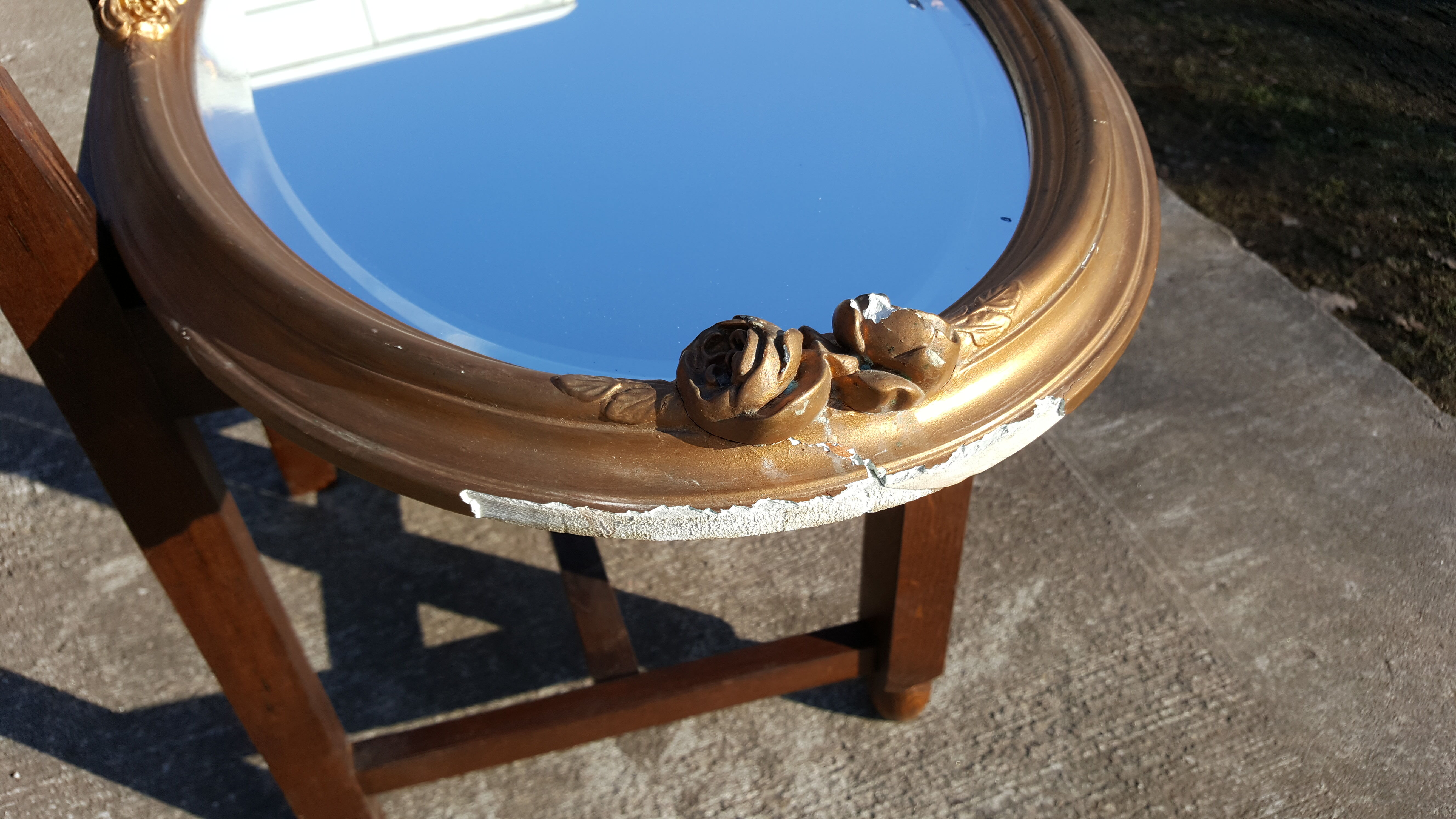 Oval mirror bevelled and Golden