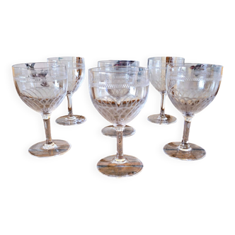 Verres à eau (ou vin) en cristal guilloché, 19ème-20ème (lot de 6)