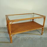 Glass and rattan coffee table