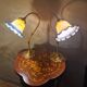 pair of brass bedside lamps 40x32 glass paste lampshade electric 1970s