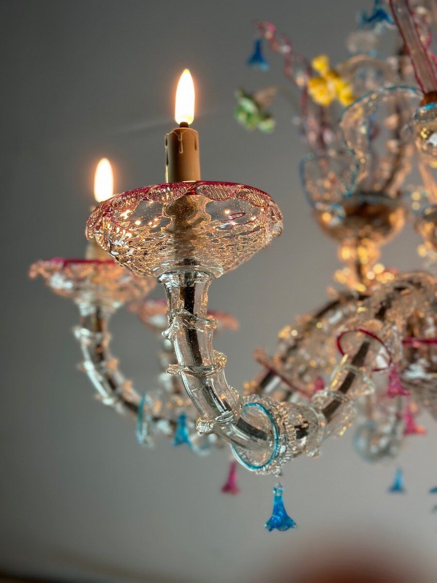 Venetian chandelier rezzonico in multicolored murano glass circa 1920