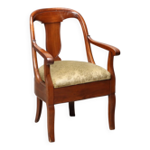 Antique Charles X armchair in walnut and fabric, Italy, mid-19th century.