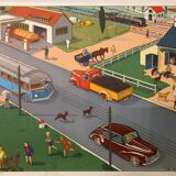 Vintage school poster of the restaurant and traffic