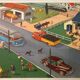 Vintage school poster of the restaurant and traffic
