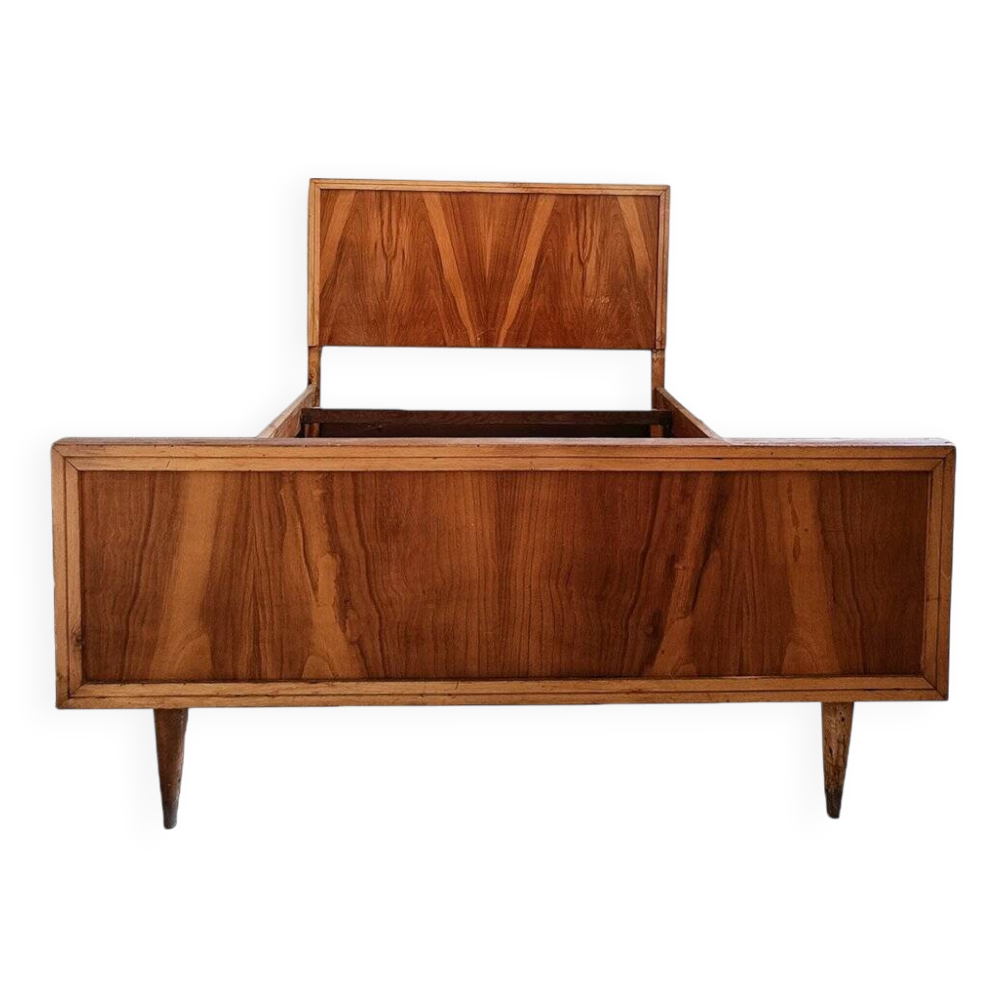 Mid Century Teak Wood Bed Frame, Spain, 1950s