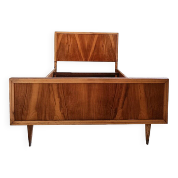 Mid Century Teak Wood Bed Frame, Spain, 1950s