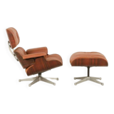 Lounge chair with footstool in aniline leather , 1970s