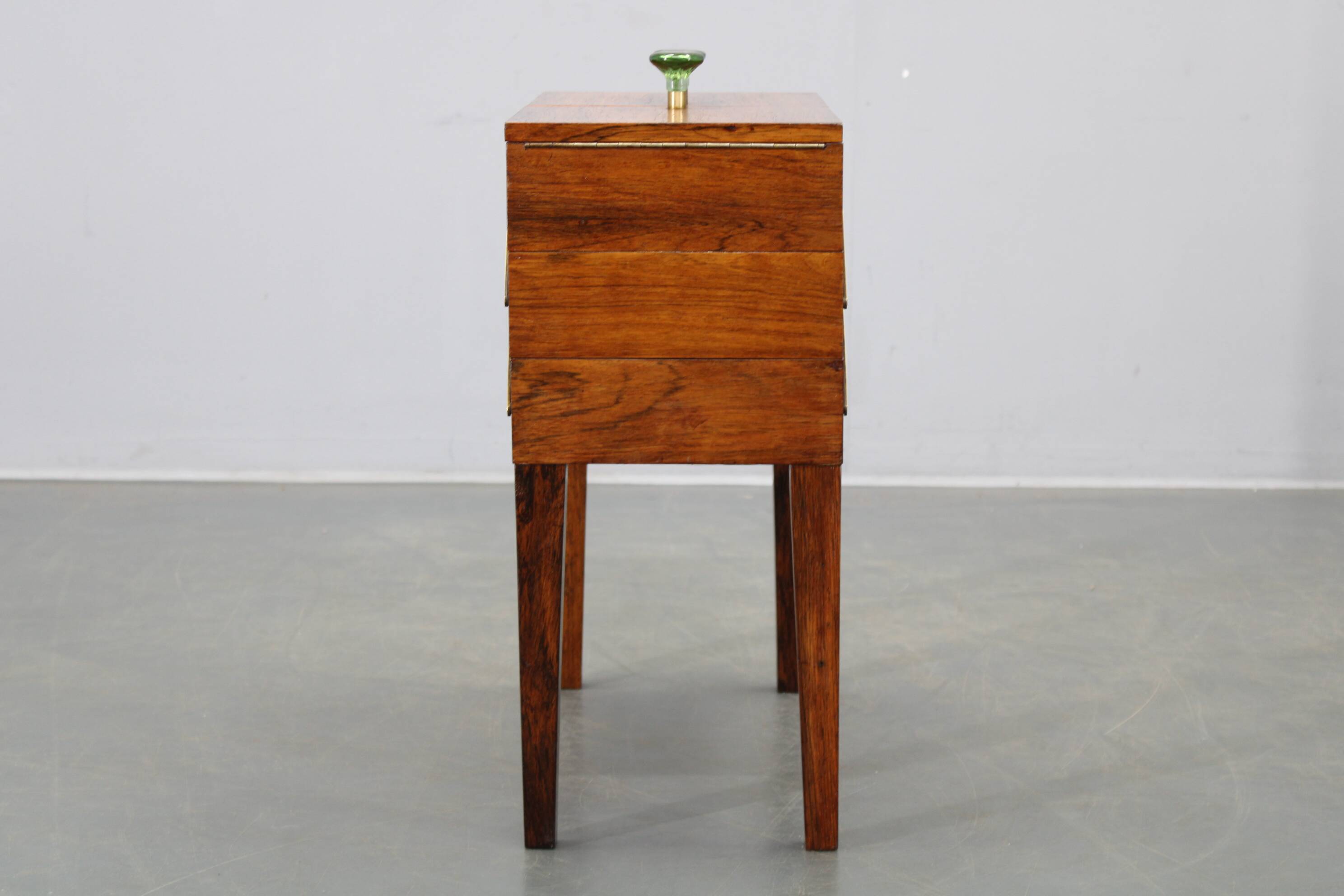 Danish mid-century unfolding sewing box in wood and brass, 1960s