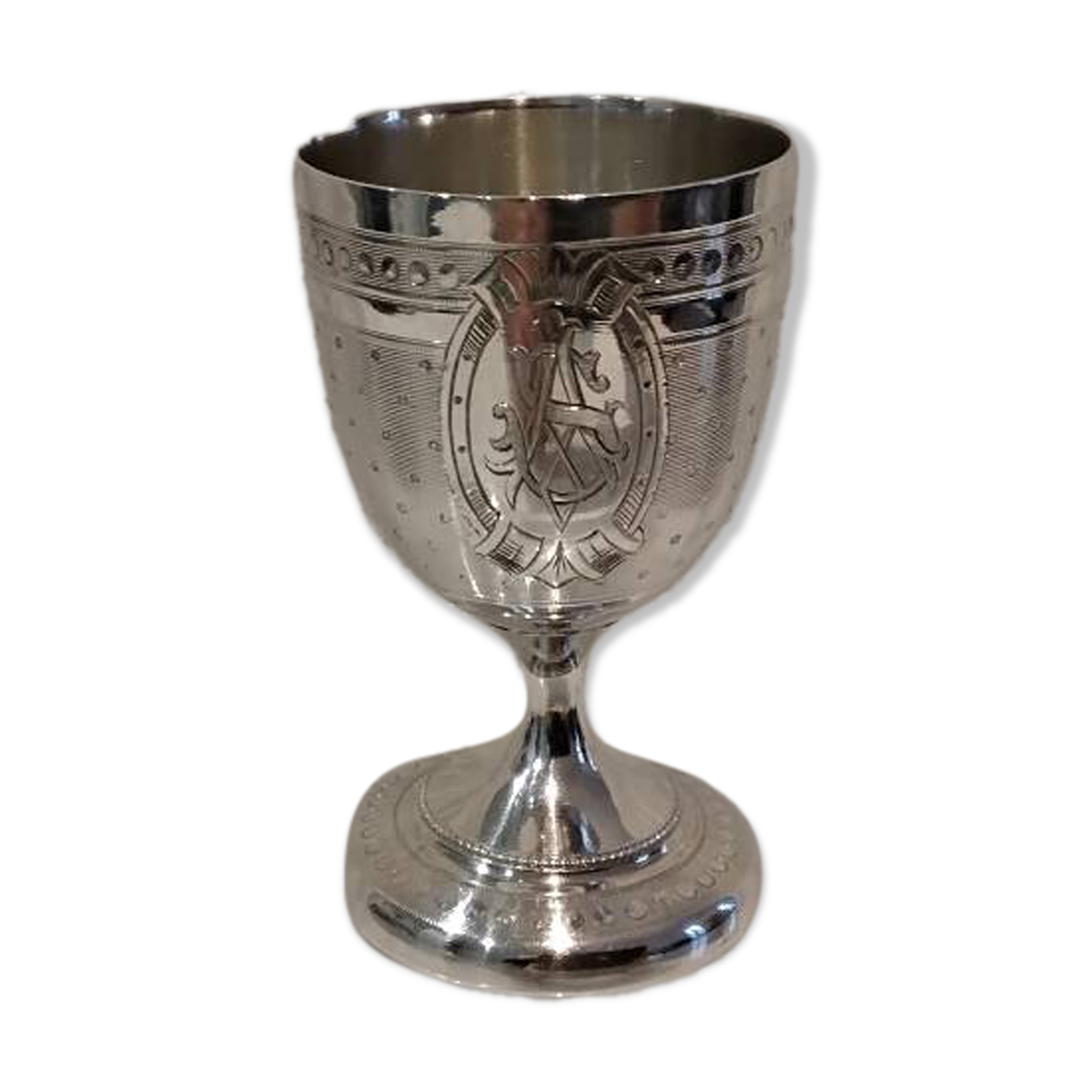 950 silver guilloche egg cup in the Louis XVI style, made by Paillard Freres silversmiths