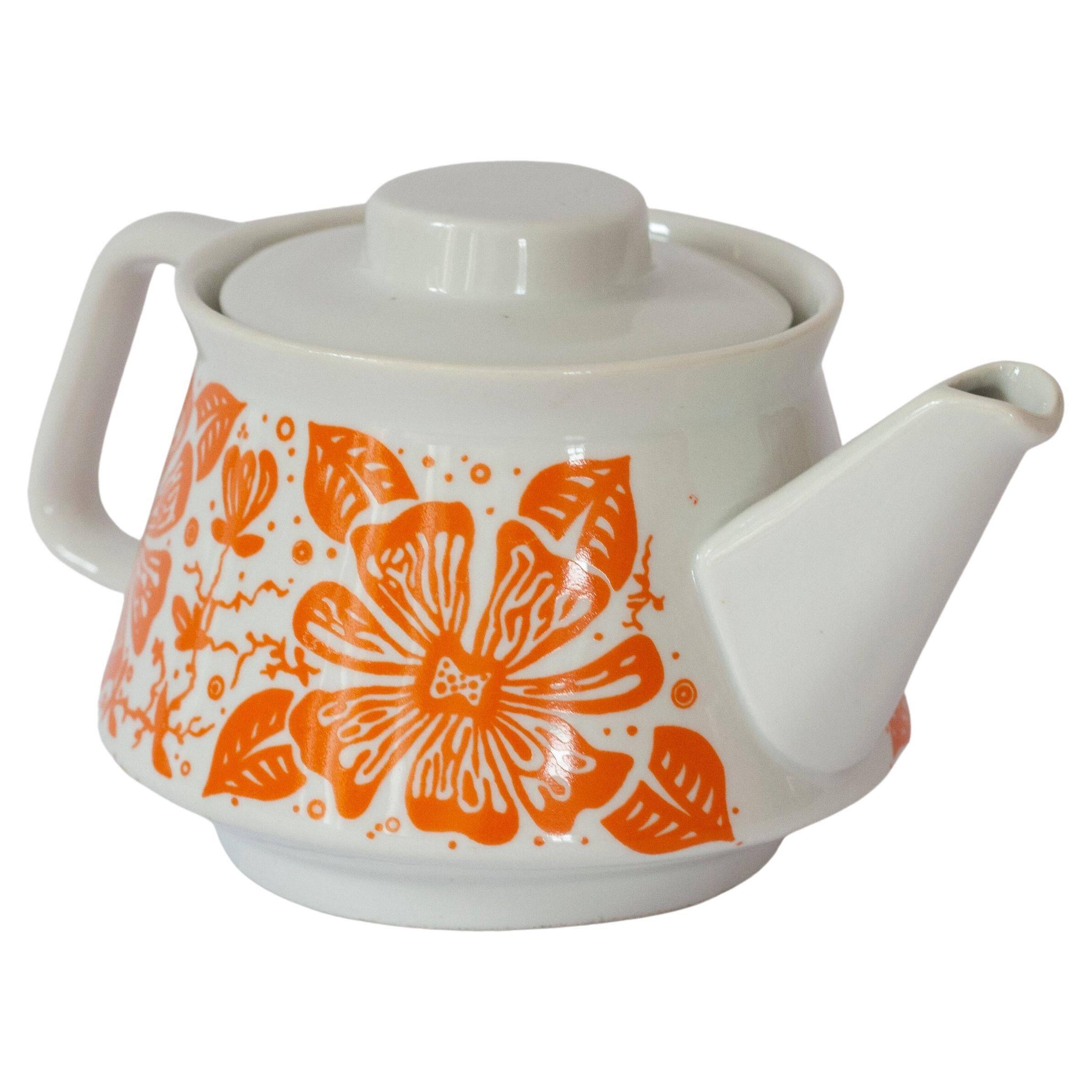 Small white porcelain teapot from the mid-20th century, Europe, 1960s.