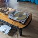 Old black and wood coffee table