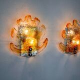 Pair of "leaf" wall lights by Murano Mazzega in orange frosted glass Italy 1970