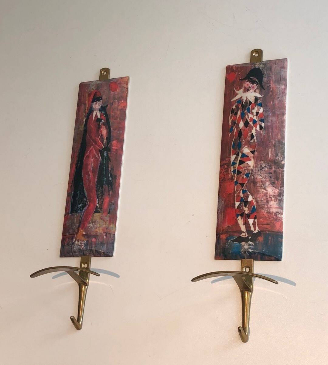 Pair of Coat Hooks Representing Characters from the Commedia dell'Arte in the
