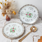 Lot de 4 assiettes plates Limoges FD Chauvigny blanc doré motif Rose