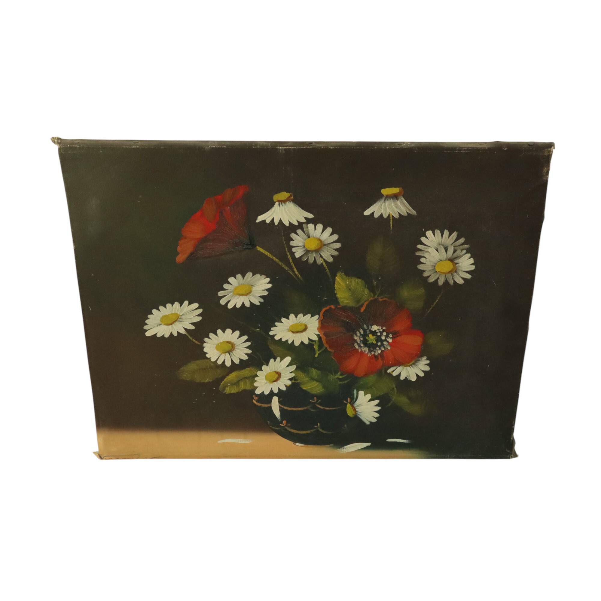 Flowers Still Life Painting Daisies Poppy Signed 47x38cm
